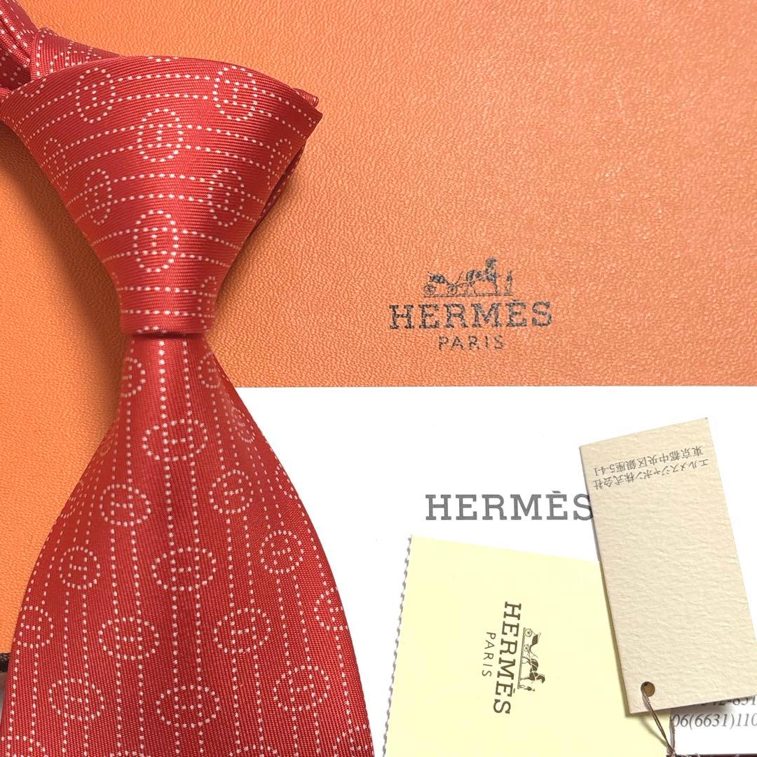 エルメス ネクタイ シルク H柄 Hロゴ 未使用 レッド 赤 箱付き 新品