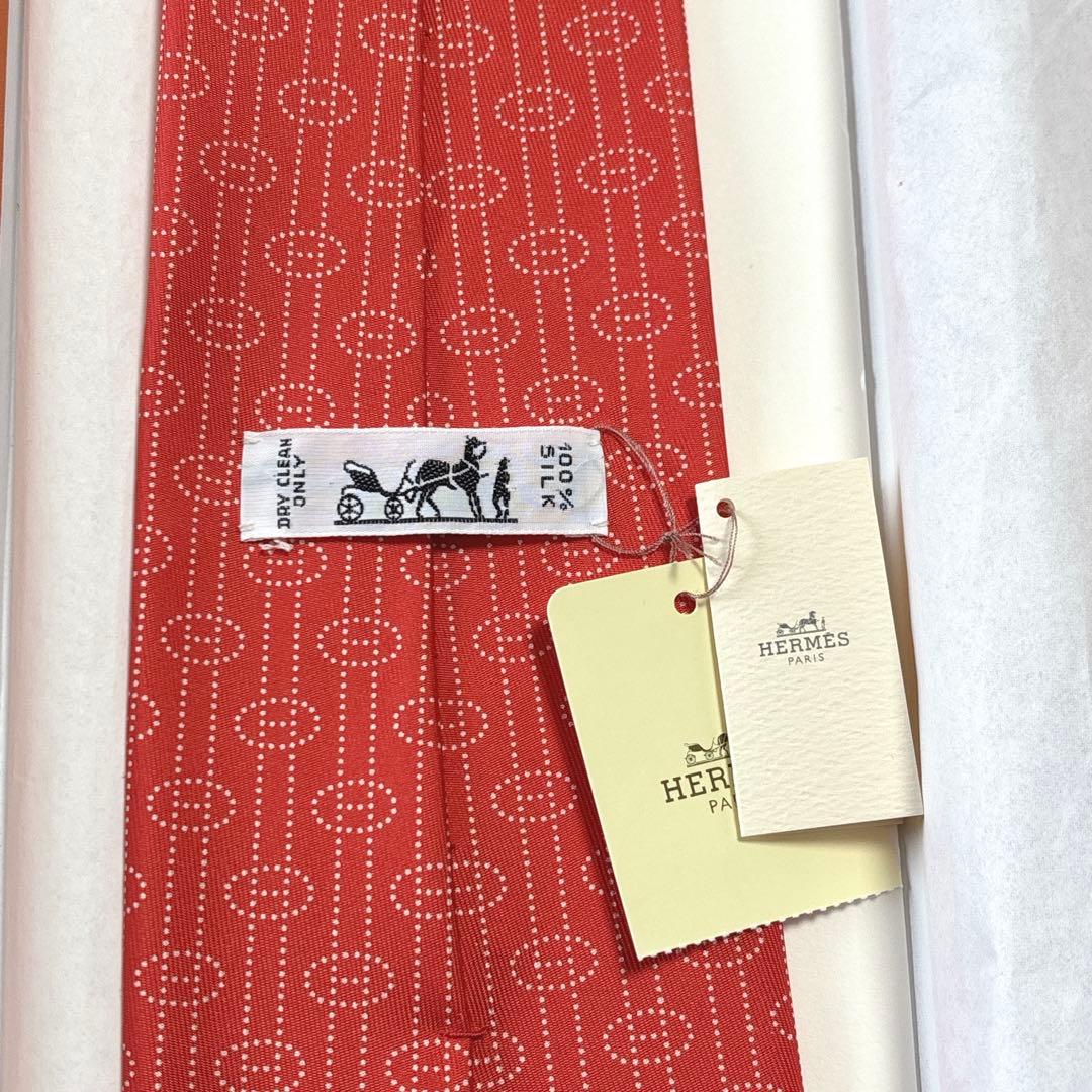 エルメス ネクタイ シルク H柄 Hロゴ 未使用 レッド 赤 箱付き 新品