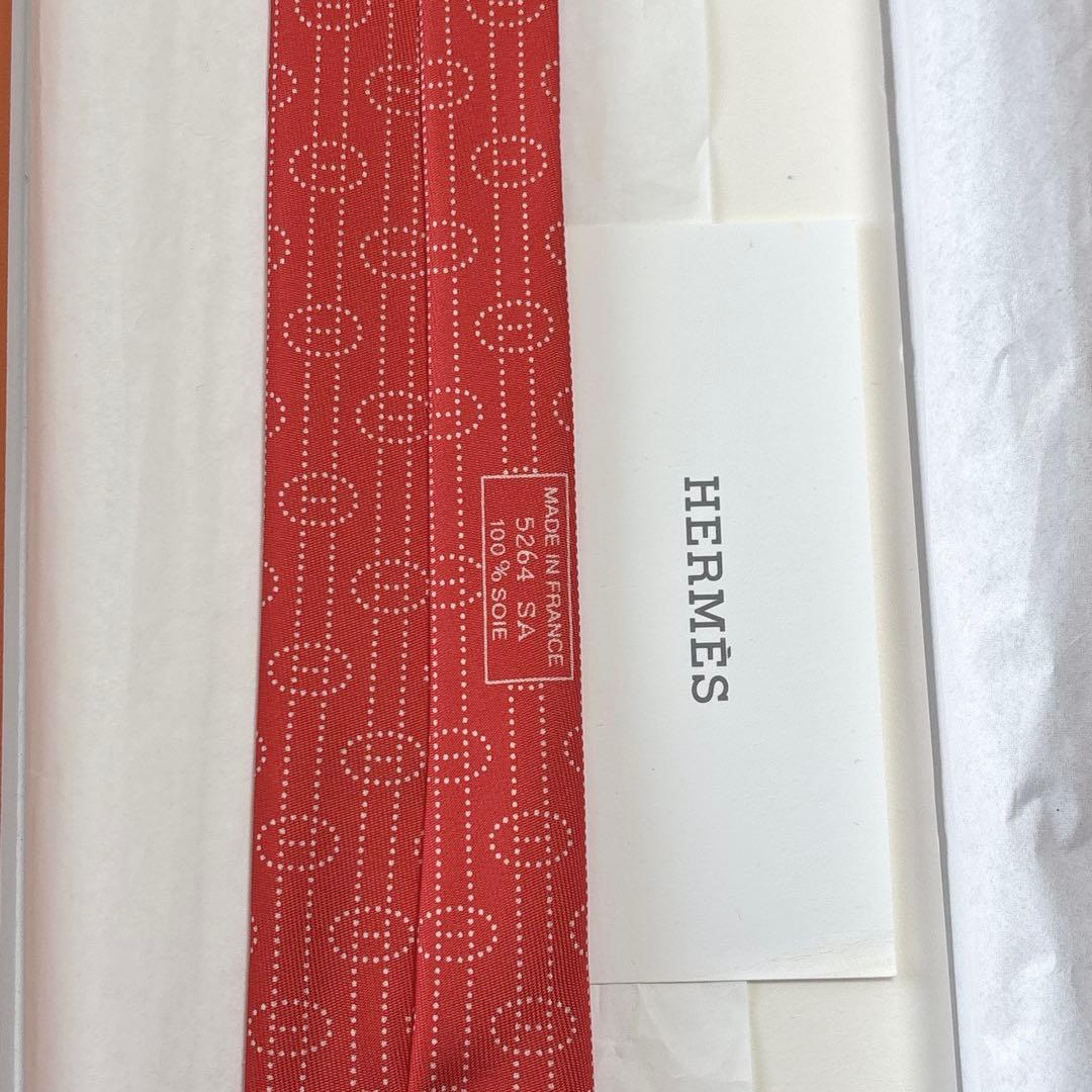 エルメス ネクタイ シルク H柄 Hロゴ 未使用 レッド 赤 箱付き 新品
