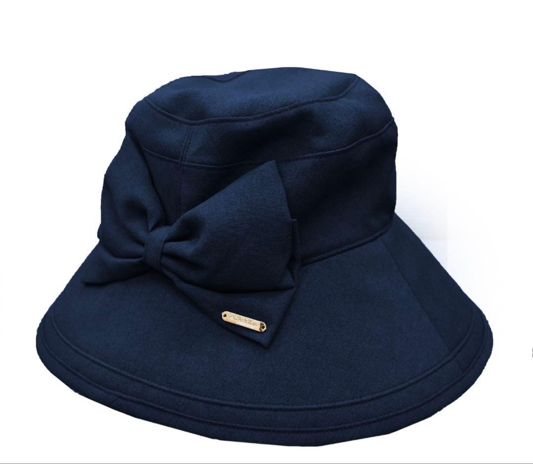 【試着のみ！】芦屋ロサブラン 100％ 完全遮光 リボンハット　ネイビーSサイズ