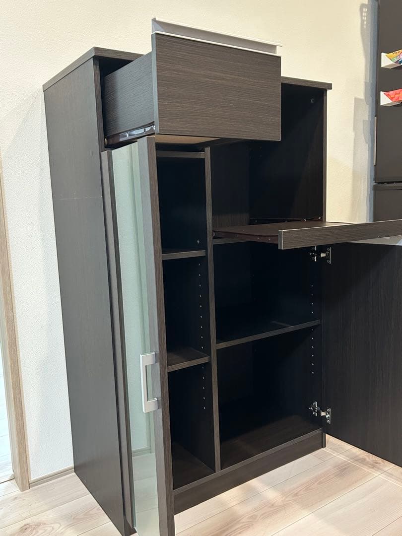 り*⭐様 送料込1.5万円 ニトリ製 レンジ台 食器棚 カップボード 木目調ダー