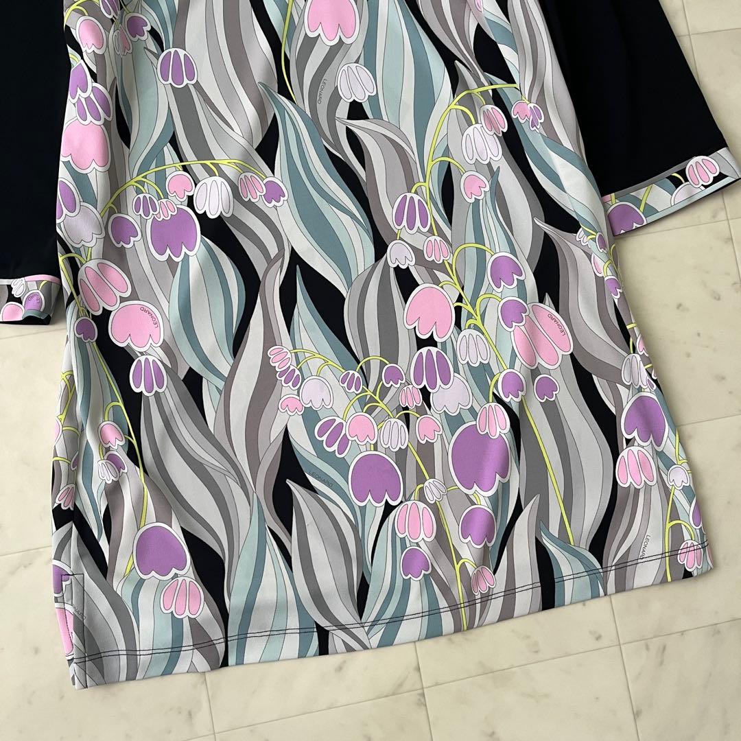 美品♡レオナール パネル柄 花柄 チュニック ワンピース トリム 38 M