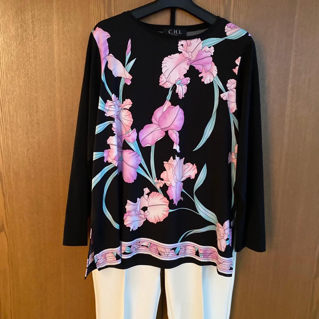 C.H.L レオナール風　長袖チュニック アイリス　黒　ピンク　新品　大きい