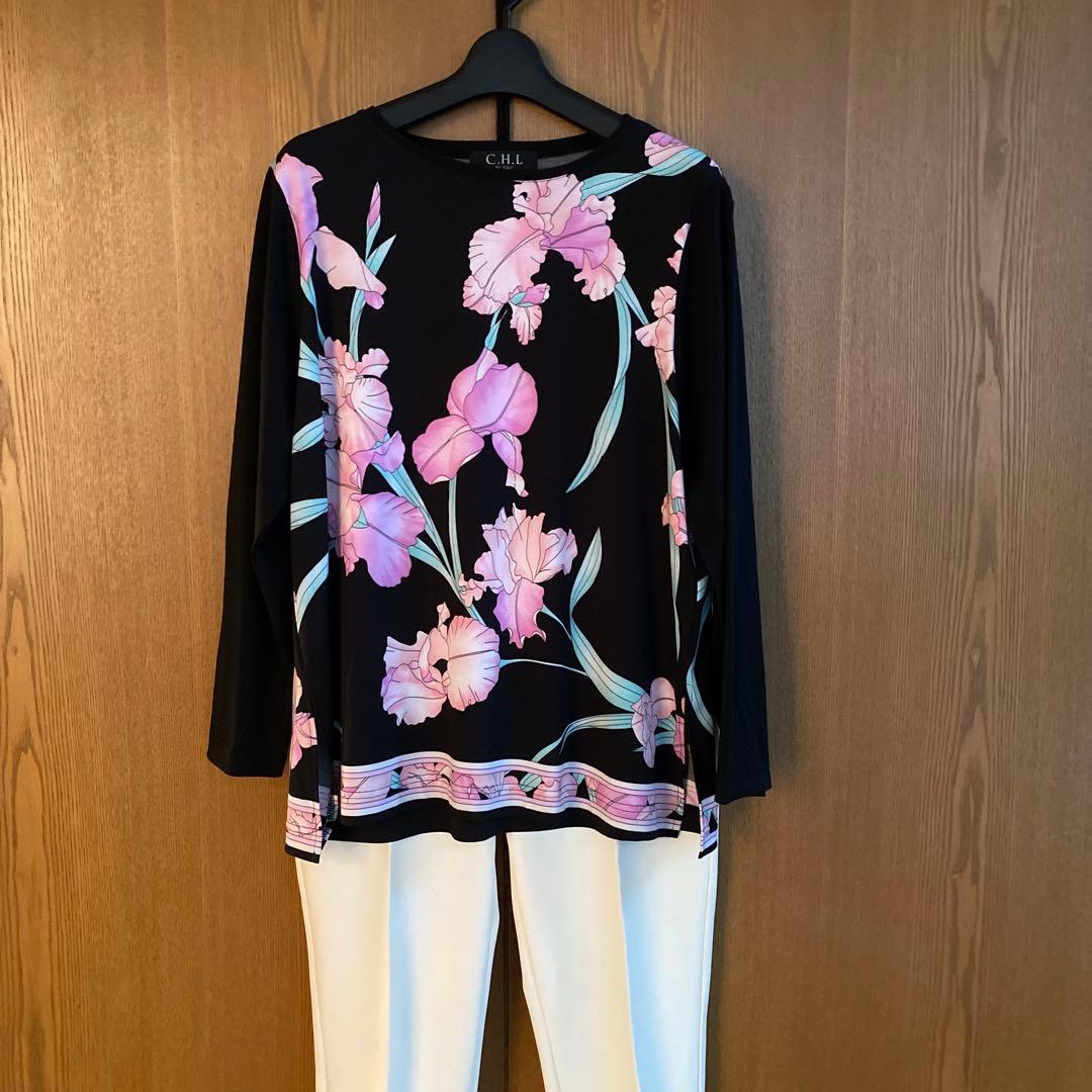 C.H.L レオナール風　長袖チュニック アイリス　黒　ピンク　新品　大きい