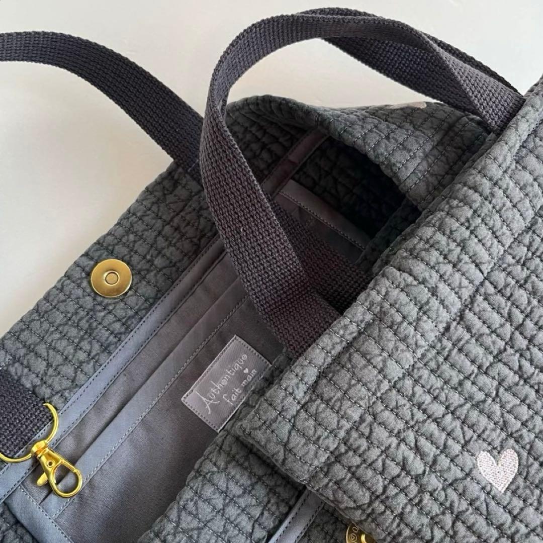 saki様　完成品　ヌビ　ハート/ダークグレー、グレー、キナリ　入園セット　7点