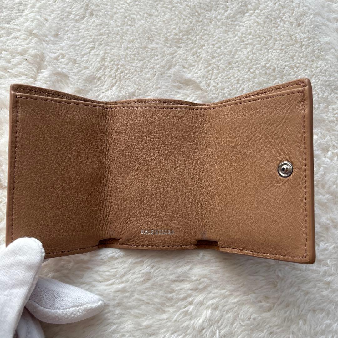 美品 バレンシアガ ペーパー ミニウォレット 三つ折り財布 ベージュ