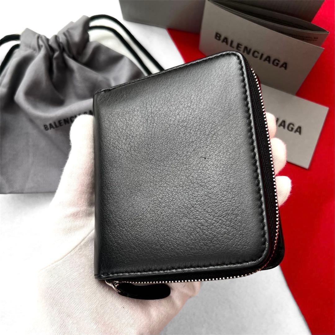 美品✨BALENCIAGAバレンシアガ財布　二つ折財布ファスナー490618 黒