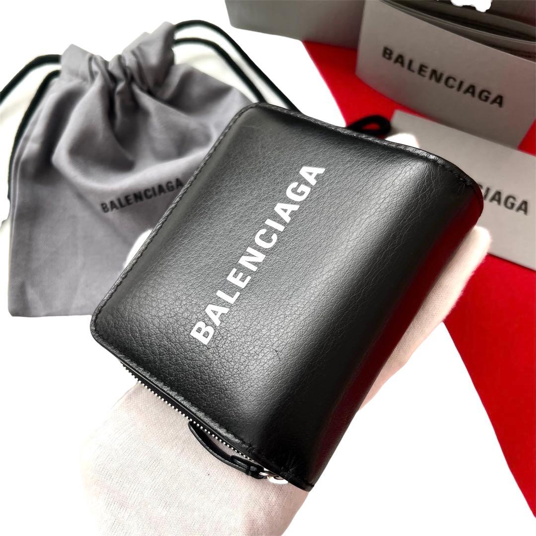 美品✨BALENCIAGAバレンシアガ財布　二つ折財布ファスナー490618 黒