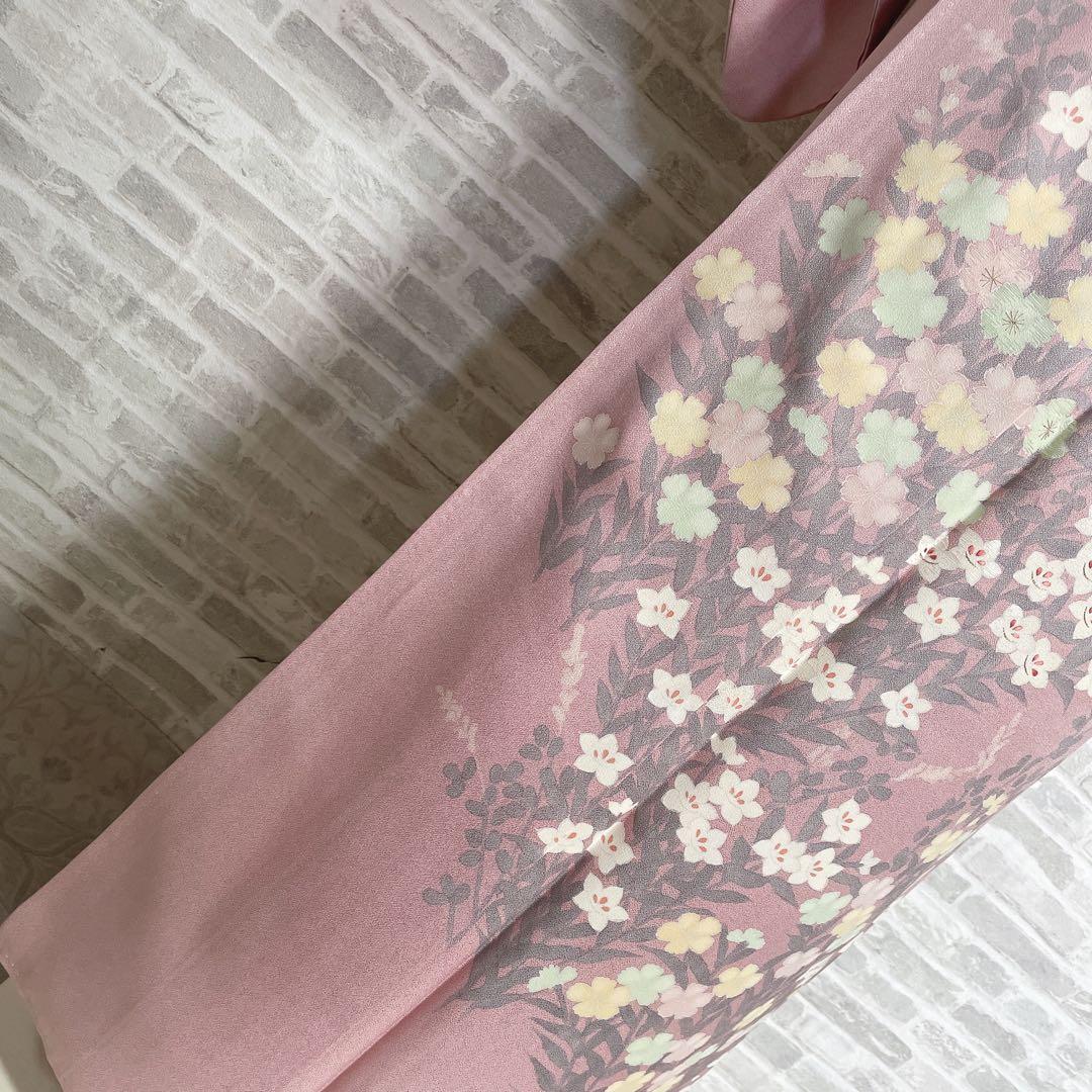 訪問着のみ　桔梗　小花　可愛らしい花　春爛漫　手刺繍　着物　Q5