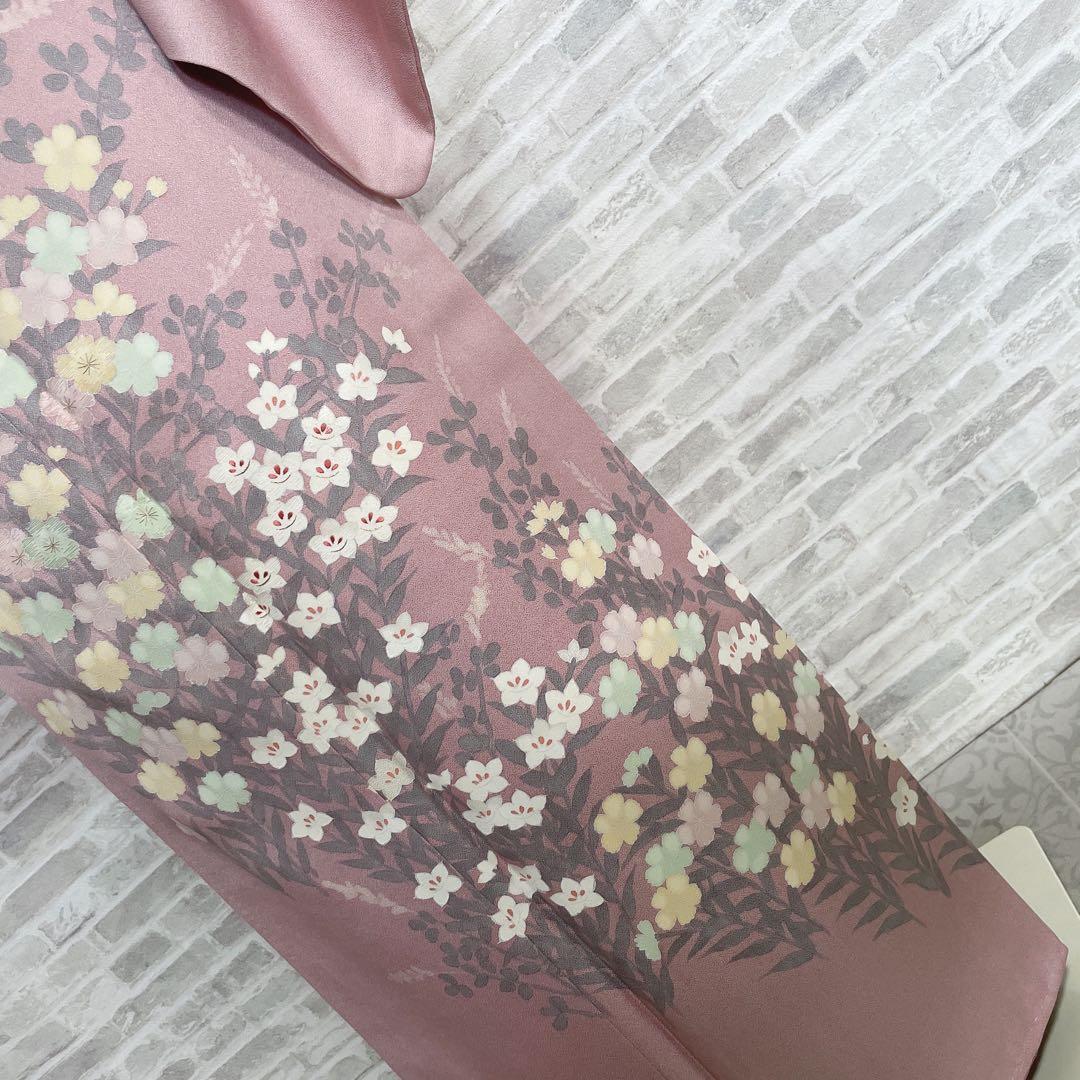 訪問着のみ　桔梗　小花　可愛らしい花　春爛漫　手刺繍　着物　Q5