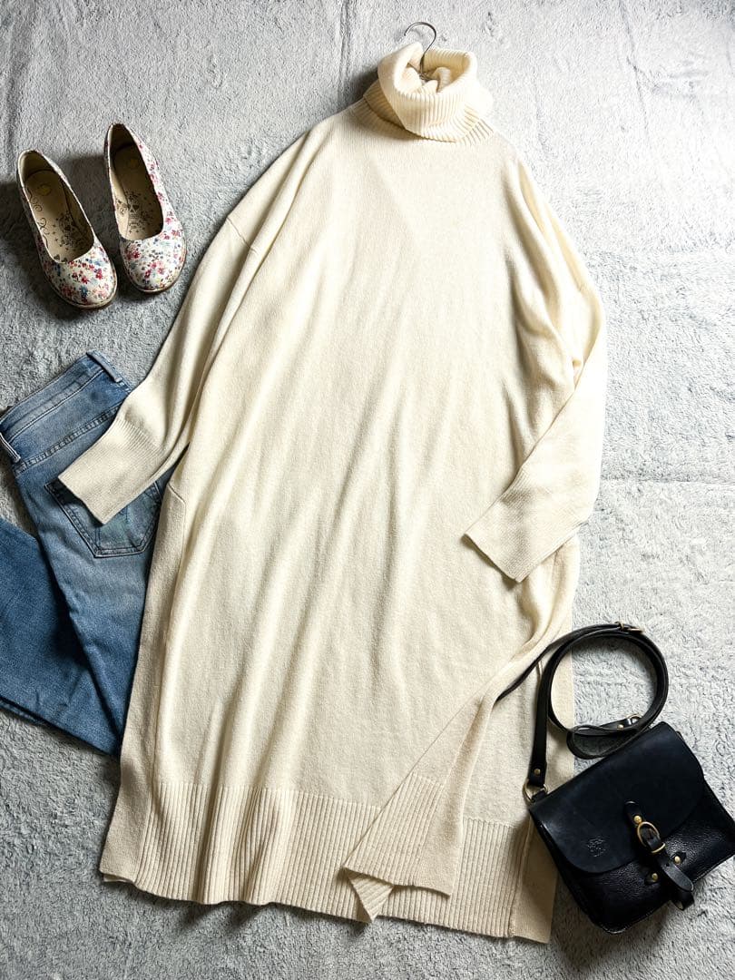 【ハウスオブロータス】カシミヤ混 ハイネックニットワンピース タートルネック
