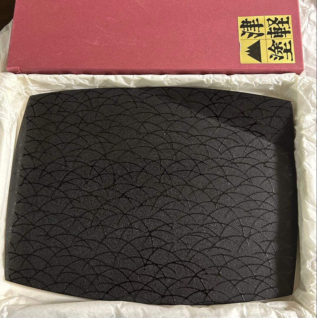 紋紗塗 漆器プレート皿 大皿 木製 津軽塗 七々子塗