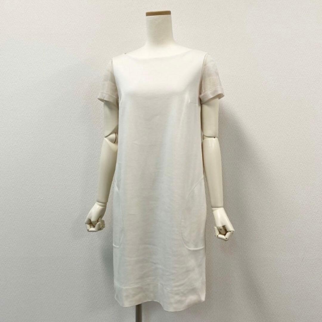 63i18 ブルネロクチネリ 半袖ワンピース ひざ丈 M メッシュ切替 u02t