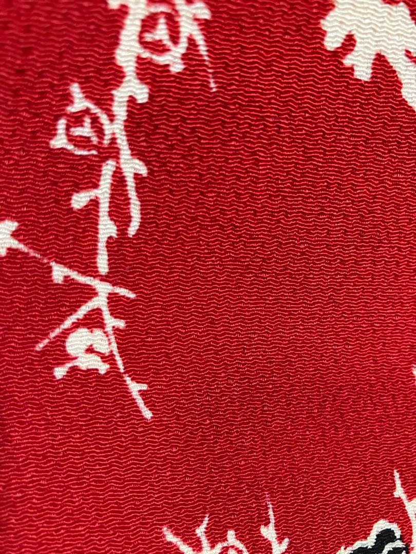 ③ 浦野理一　ちりめん　名古屋帯　赤に梅