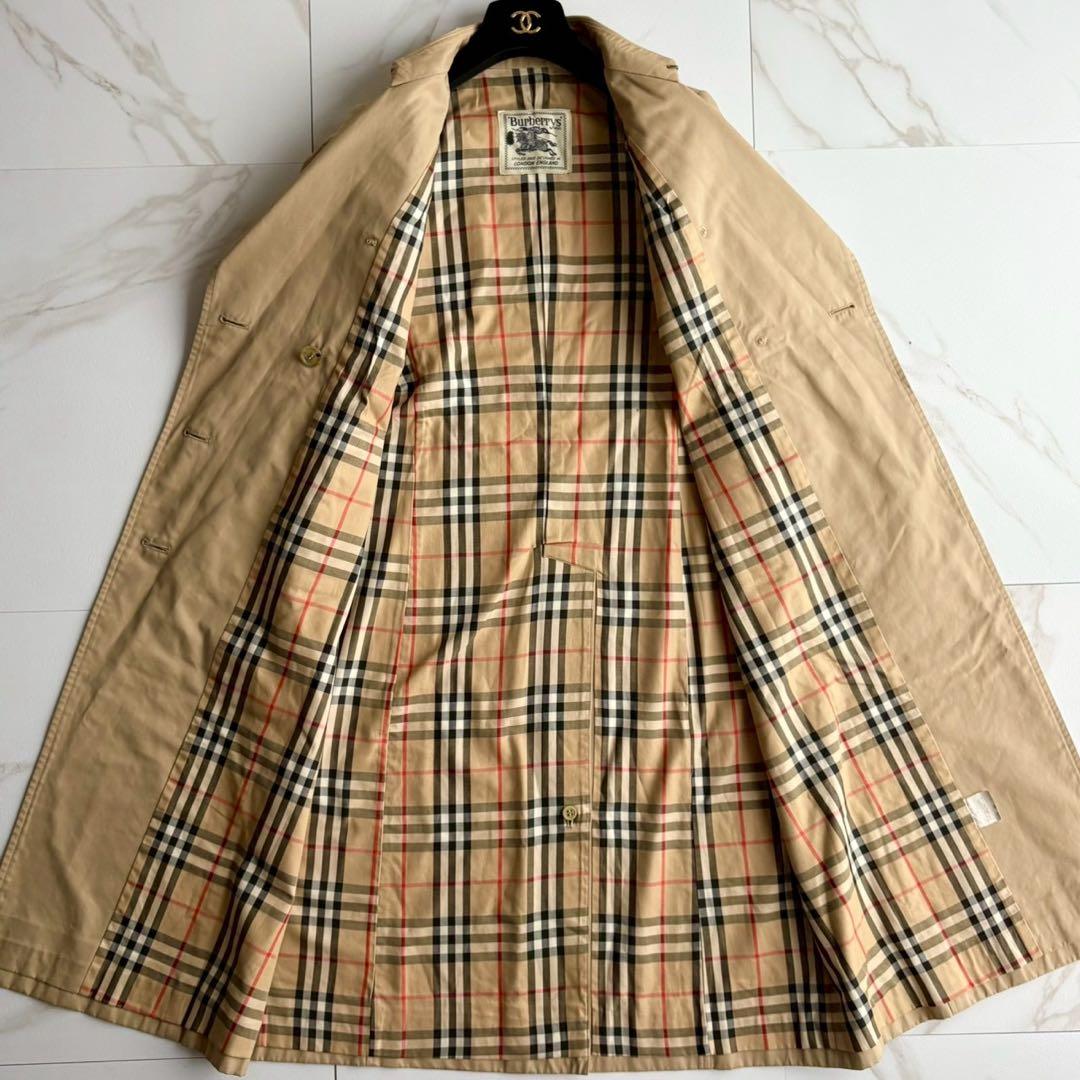 人気◆着丈104 バーバリー トレンチコート ノバチェック ロング ダブル