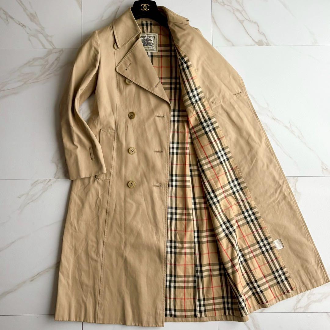 人気◆着丈104 バーバリー トレンチコート ノバチェック ロング ダブル