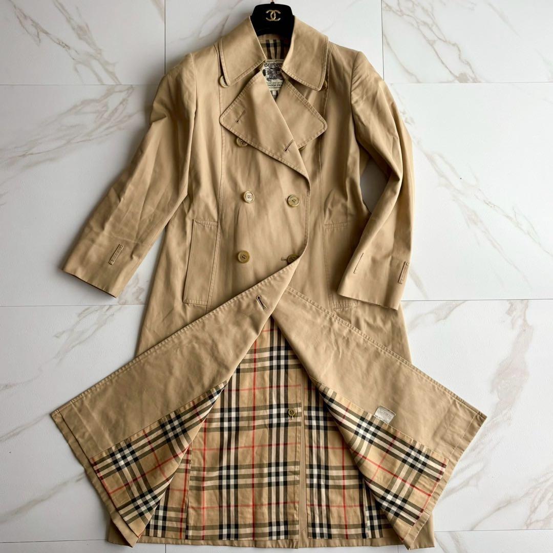 人気◆着丈104 バーバリー トレンチコート ノバチェック ロング ダブル