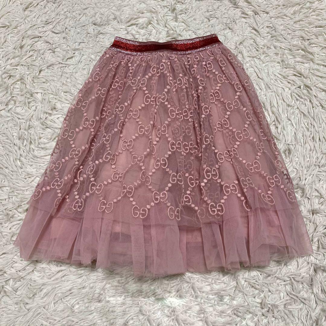 希少 現行 GUCCI 4 100cm GG柄 ロゴ ピンク チュールスカート
