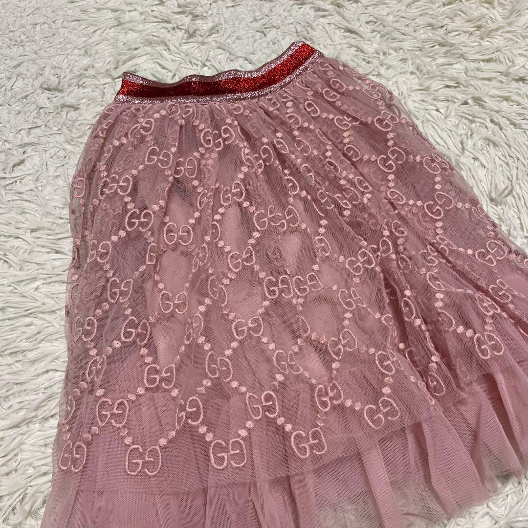 希少 現行 GUCCI 4 100cm GG柄 ロゴ ピンク チュールスカート