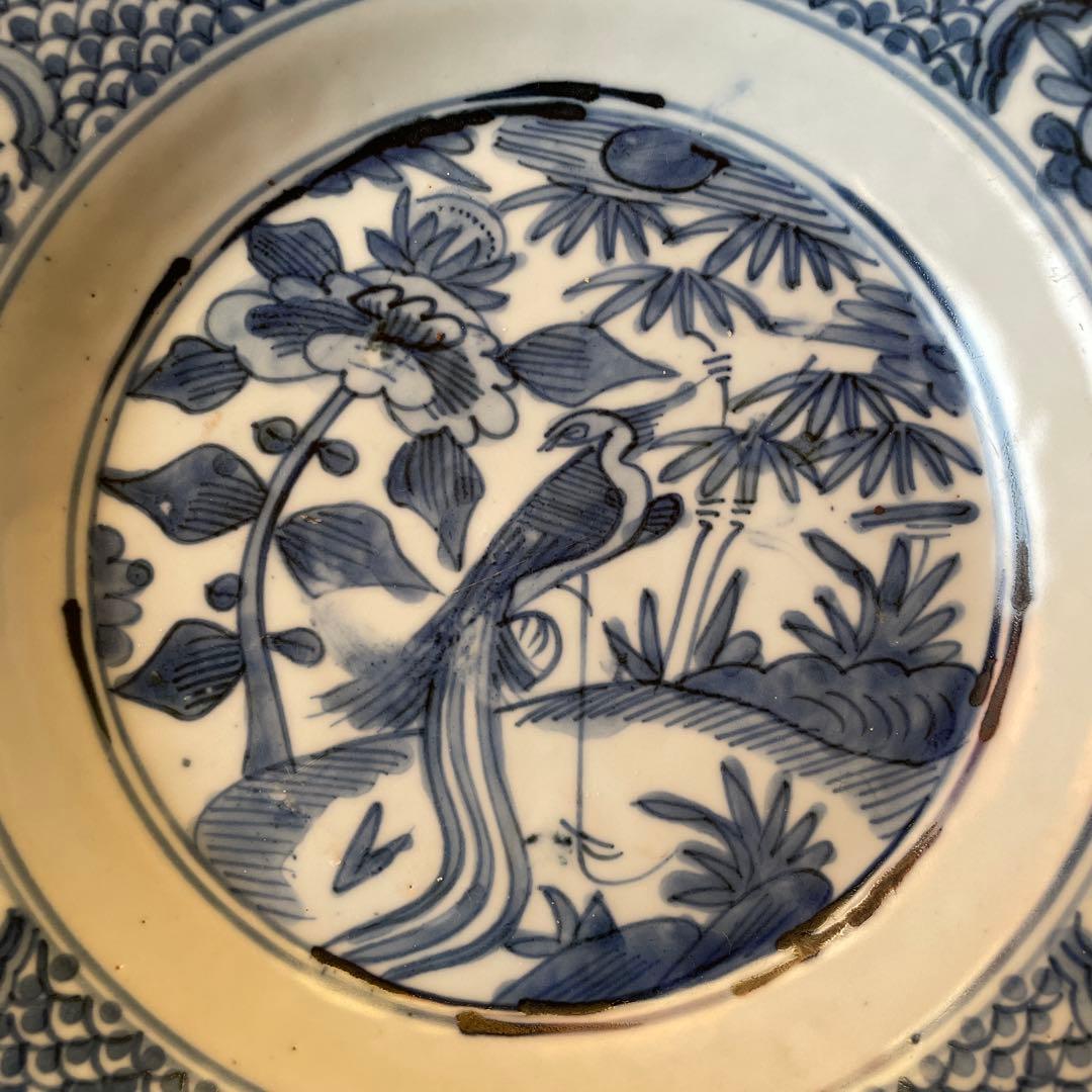 呉須染付　花鳥文様　古染付　中皿