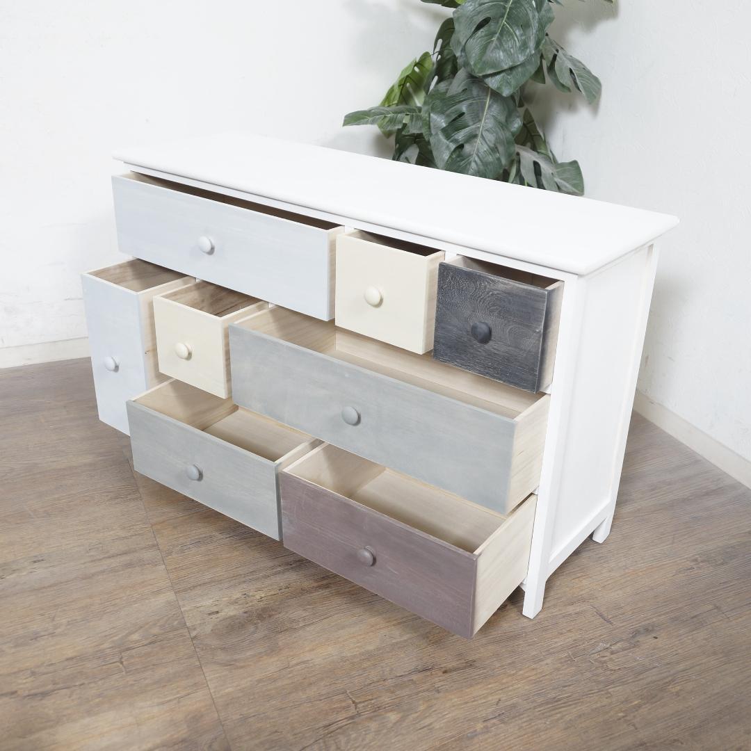 フォロー割【新品】木製スモーキーカラー　チェスト　アンティークホワイト