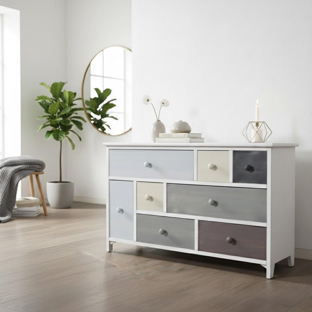 フォロー割【新品】木製スモーキーカラー　チェスト　アンティークホワイト