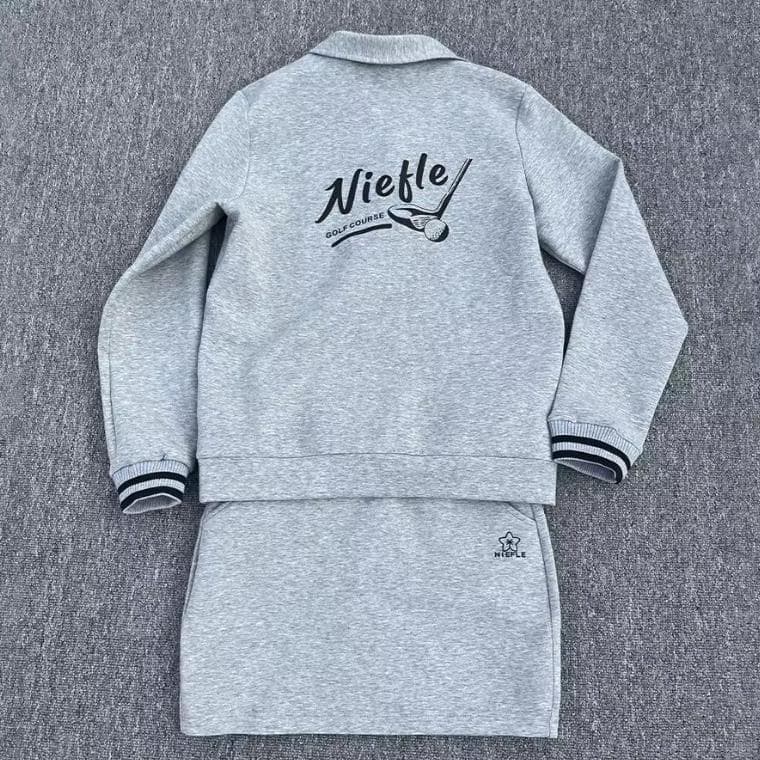 ●●グレー・ゴルフセットアップ●●ハーフジップトップス・インパン付きスカート