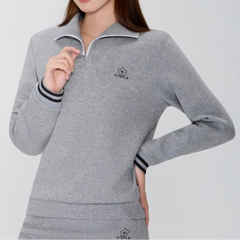 ●●グレー・ゴルフセットアップ●●ハーフジップトップス・インパン付きスカート