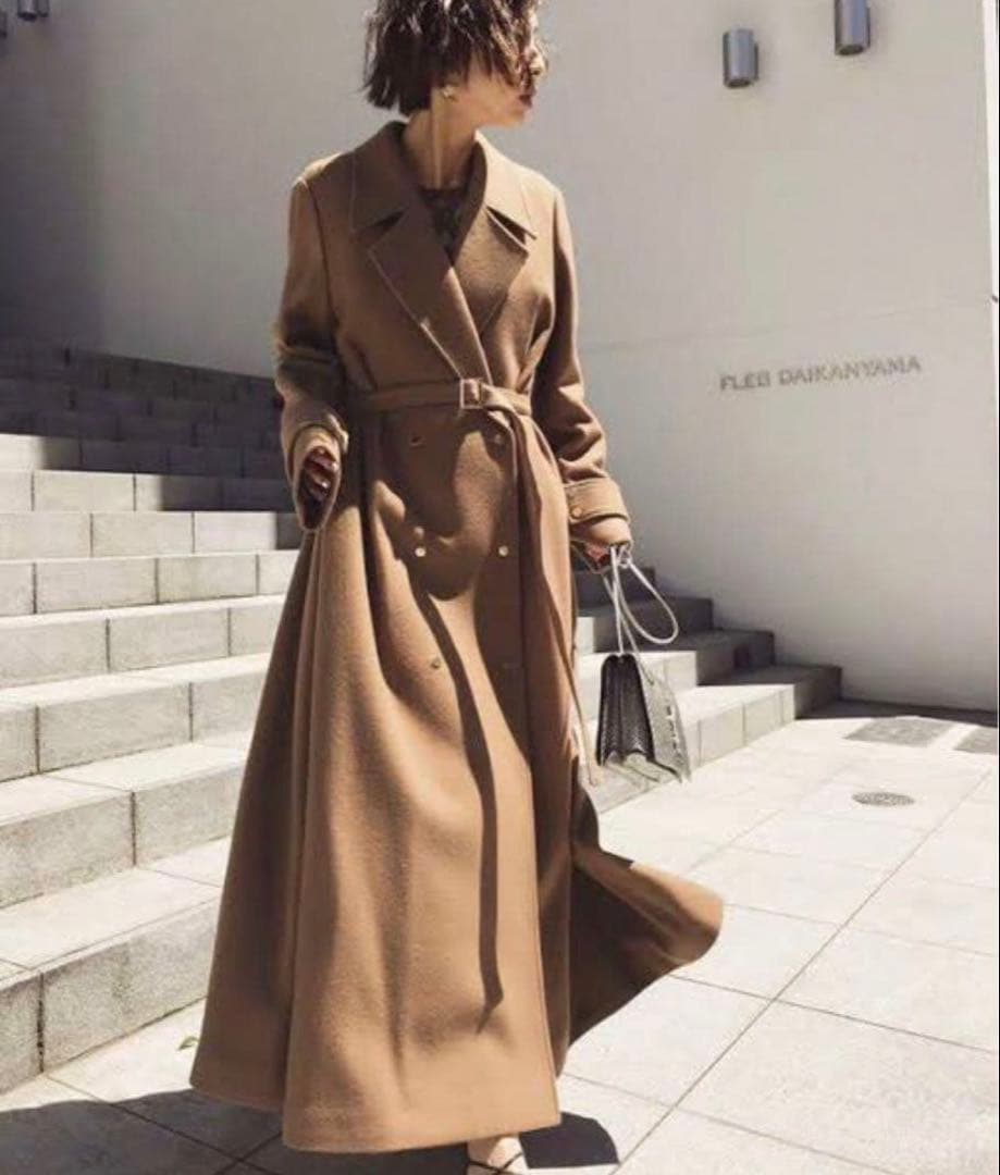 ameri vintage BELT FLARE LONG COAT キャメル