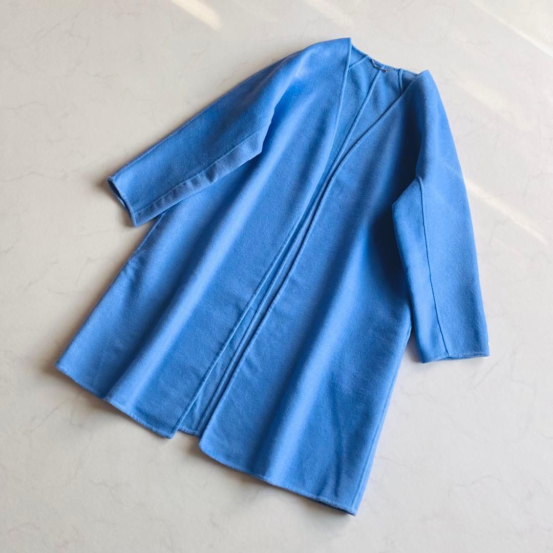 CELFORD ノーカラー リバーコート ベルト付き ブルー 24AW