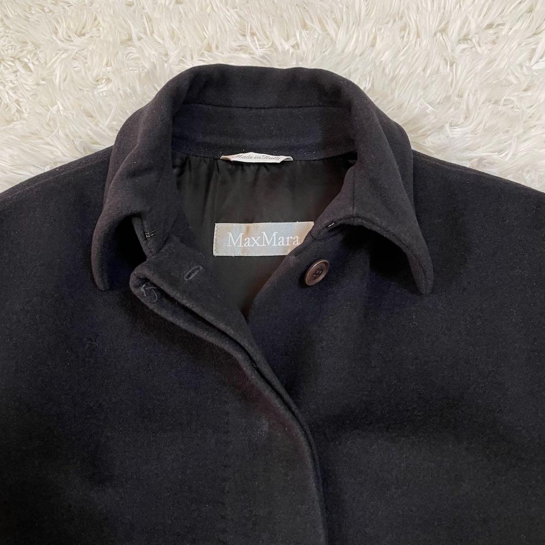 マックスマーラ ステンカラーコート　ロングコート　アンゴラ　シルク　ブラック38