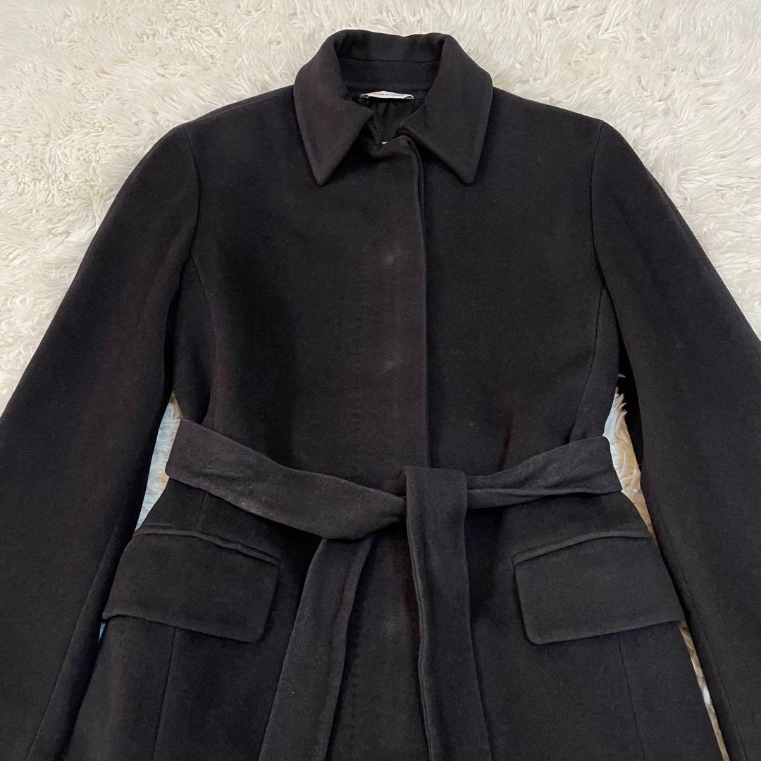 マックスマーラ ステンカラーコート　ロングコート　アンゴラ　シルク　ブラック38