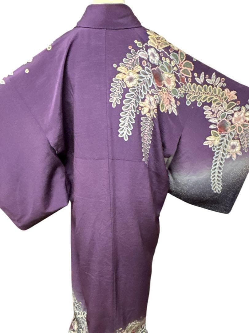 A49訪問着　辻ヶ花　作者物落款 辻がぼかし 紫 正絹 名品