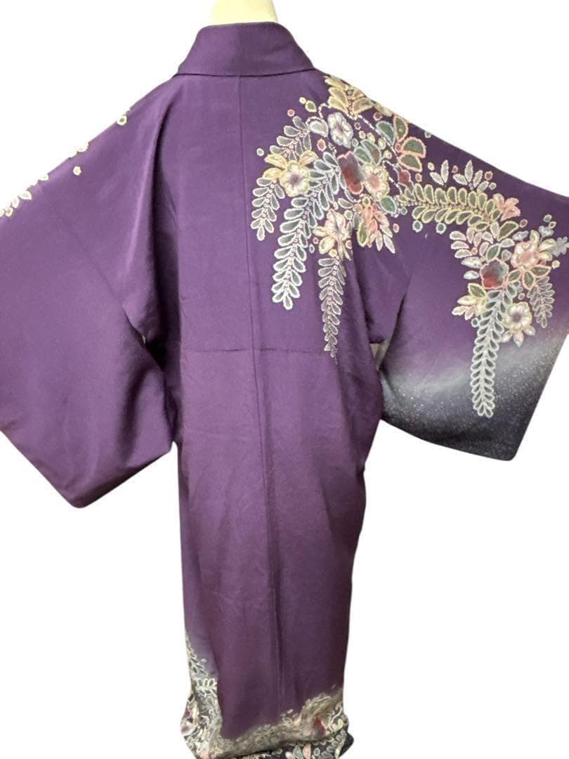 A49訪問着　辻ヶ花　作者物落款 辻がぼかし 紫 正絹 名品