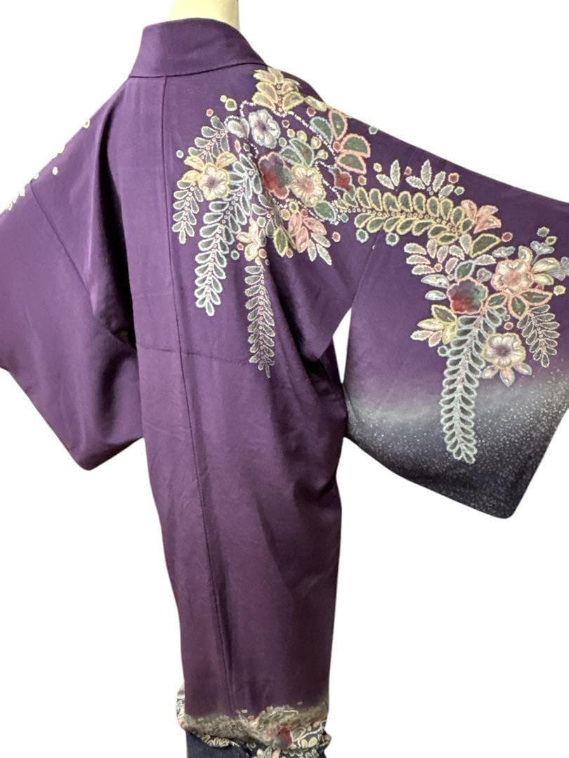 A49訪問着　辻ヶ花　作者物落款 辻がぼかし 紫 正絹 名品