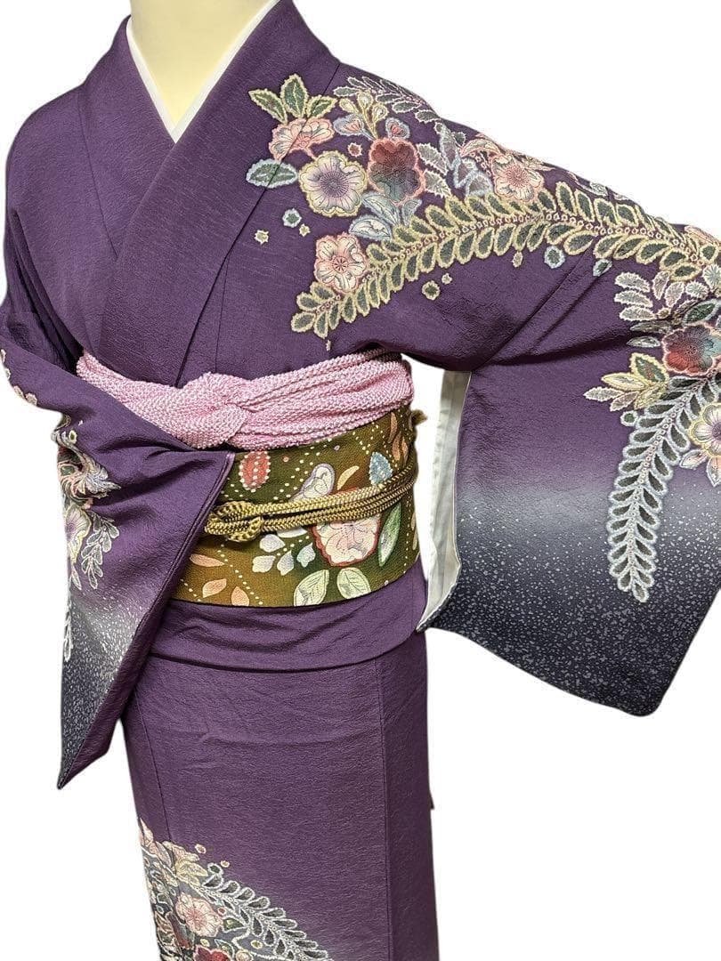 A49訪問着　辻ヶ花　作者物落款 辻がぼかし 紫 正絹 名品