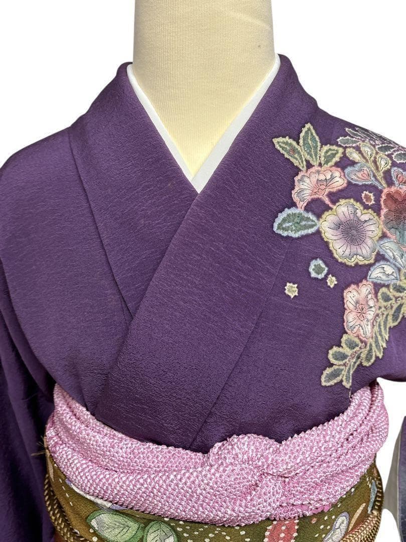 A49訪問着　辻ヶ花　作者物落款 辻がぼかし 紫 正絹 名品