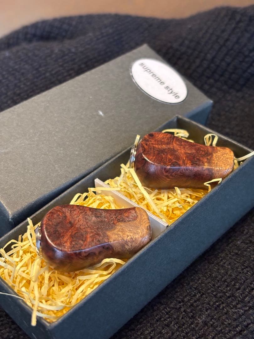 スプリームスタイル 本花梨瘤紅白ウッドハンドルノブ2個セット