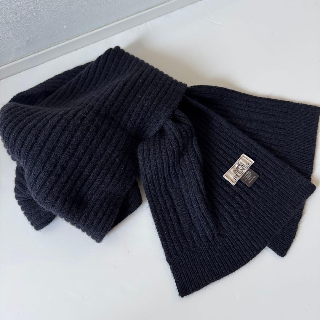 【HERMES】 ウールマフラー ネイビー