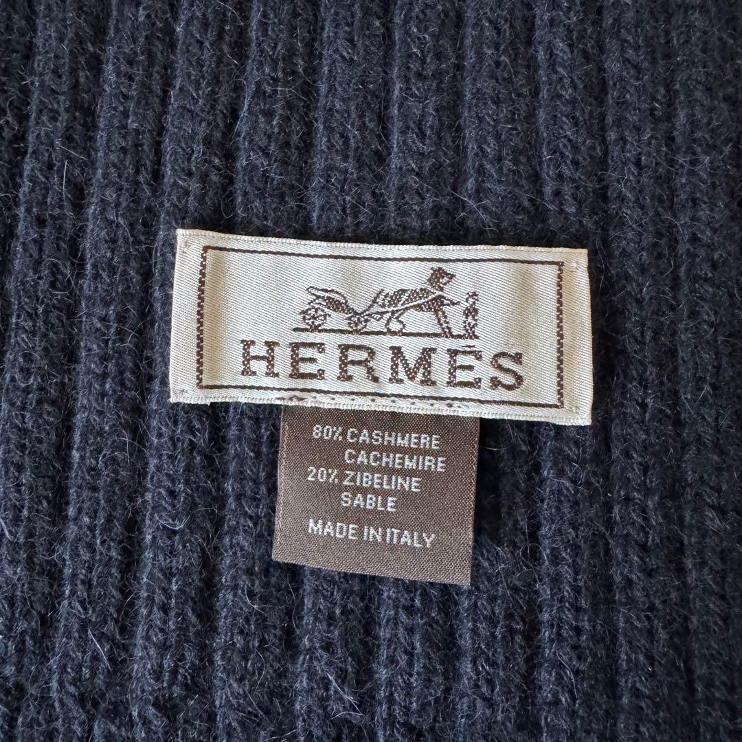 【HERMES】 ウールマフラー ネイビー