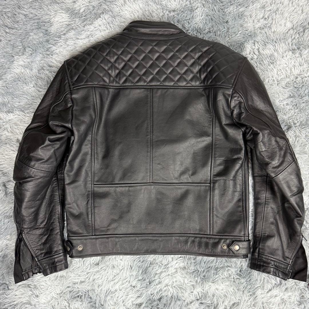 本革 ライダース ライディングジャケット XL 肩肘背中プロテクター 黒