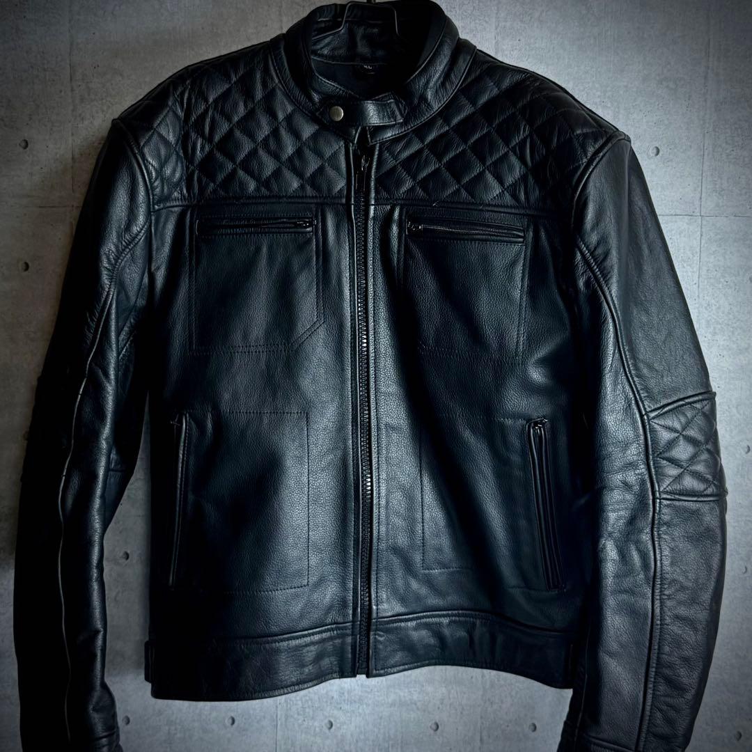 本革 ライダース ライディングジャケット XL 肩肘背中プロテクター 黒
