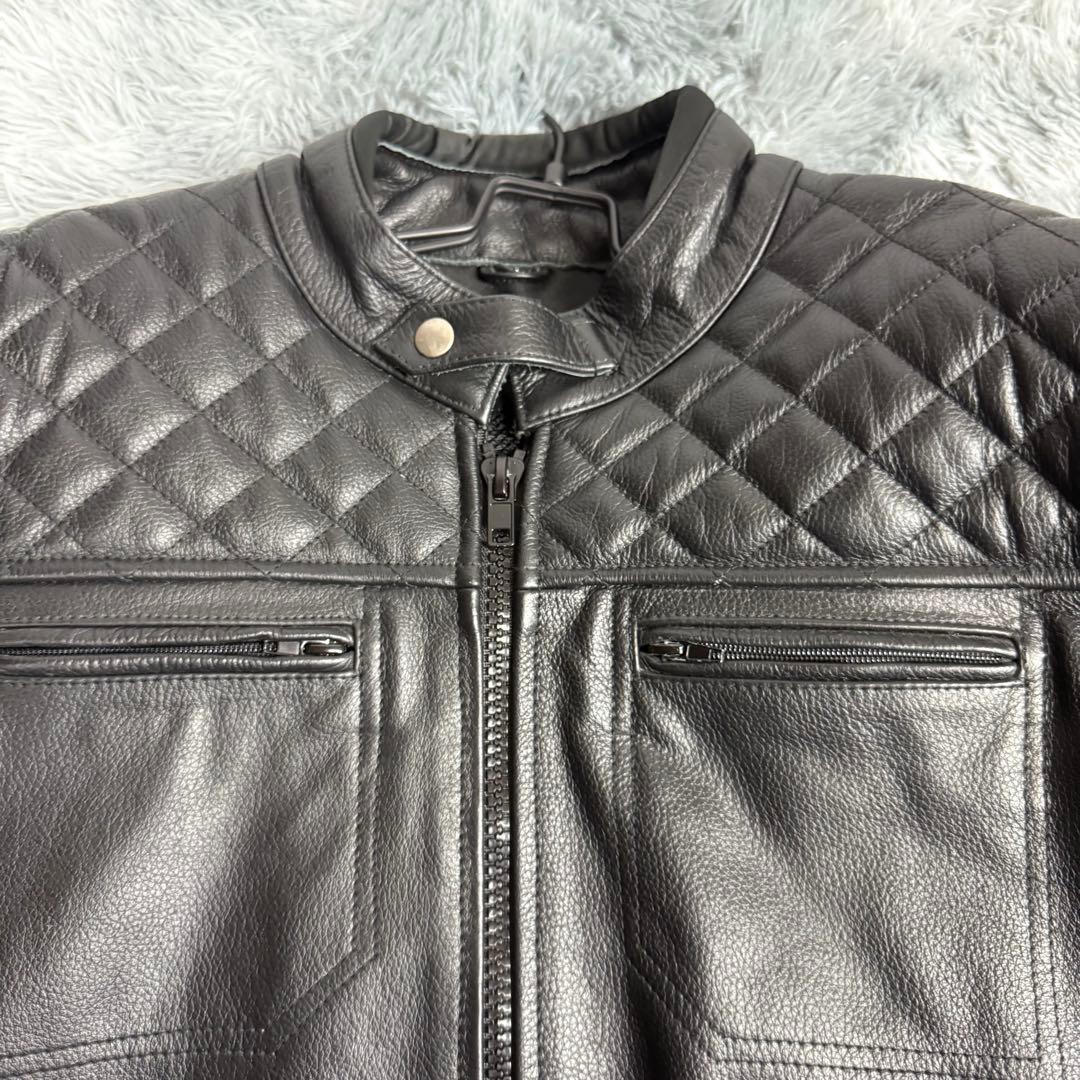 本革 ライダース ライディングジャケット XL 肩肘背中プロテクター 黒