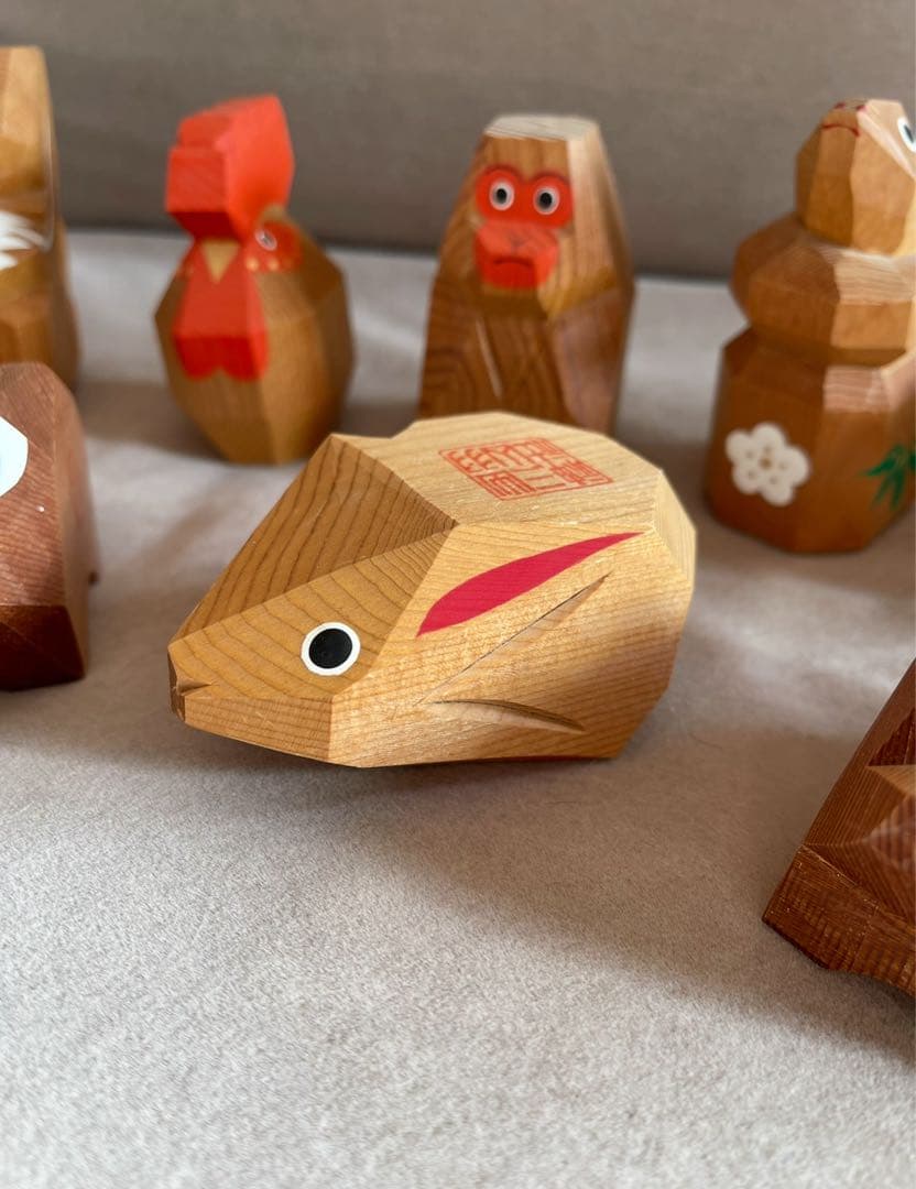 【貴重】出羽三山神社 一刀彫 干支人形 ３体セット