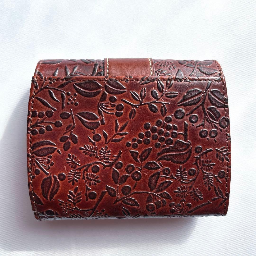 【美品】DAKOTA ダコタ ミモザ ボタニカル柄型押し二つ折り財布 ブラウン