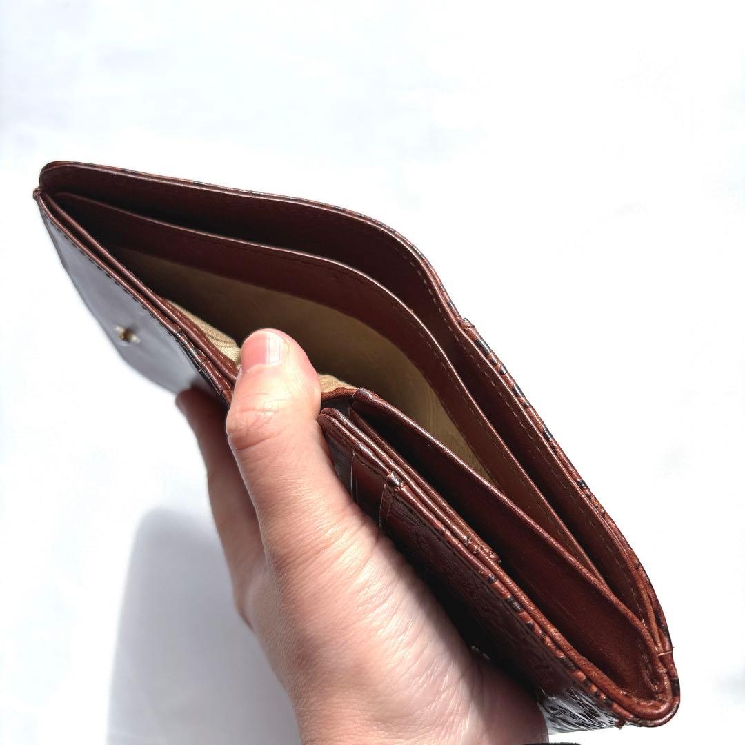 【美品】DAKOTA ダコタ ミモザ ボタニカル柄型押し二つ折り財布 ブラウン