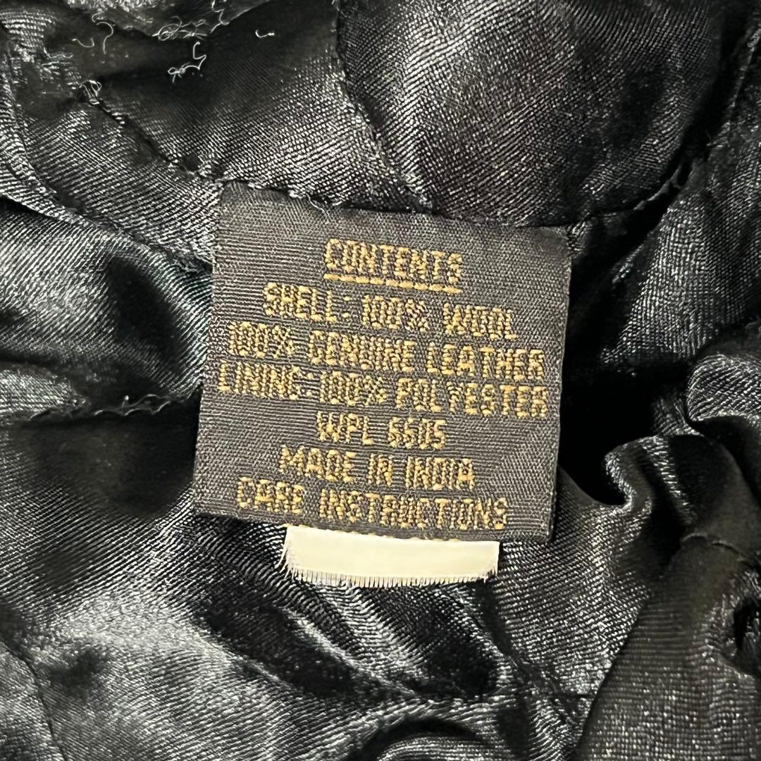 本革 スタジャン レザージャケット ウール ブラック キルティング XL