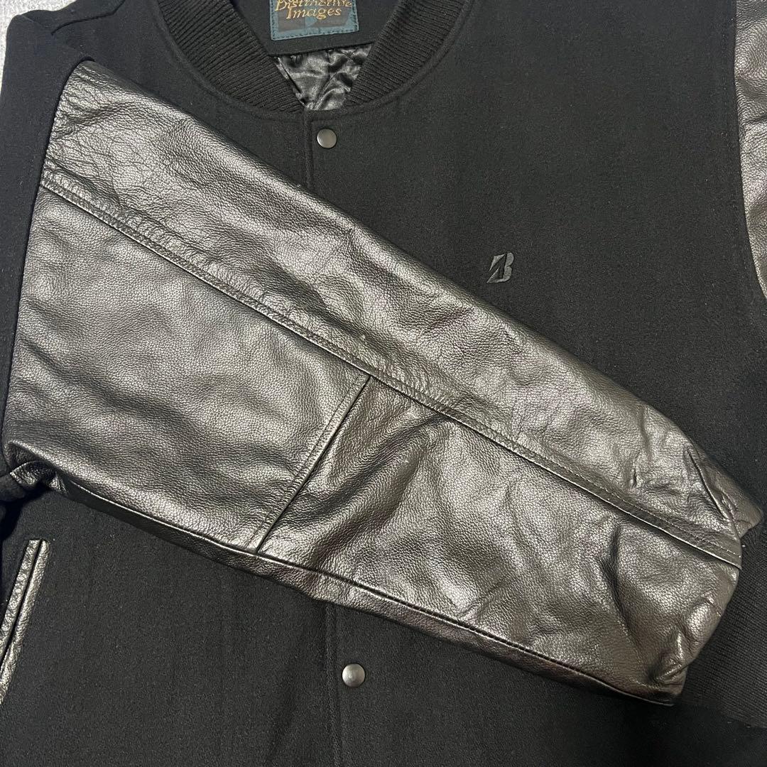 本革 スタジャン レザージャケット ウール ブラック キルティング XL