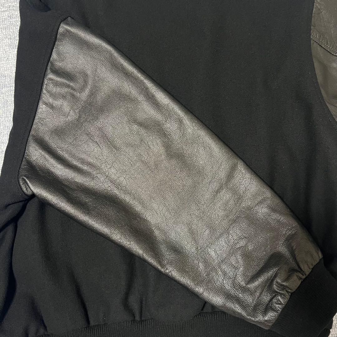 本革 スタジャン レザージャケット ウール ブラック キルティング XL