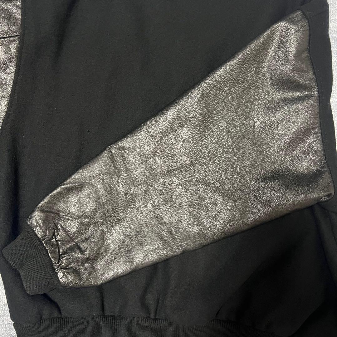 本革 スタジャン レザージャケット ウール ブラック キルティング XL